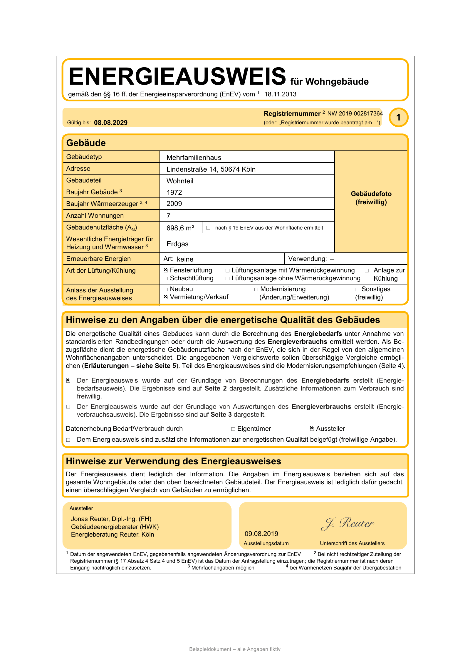 Energieausweis, Seite 1 des Originals